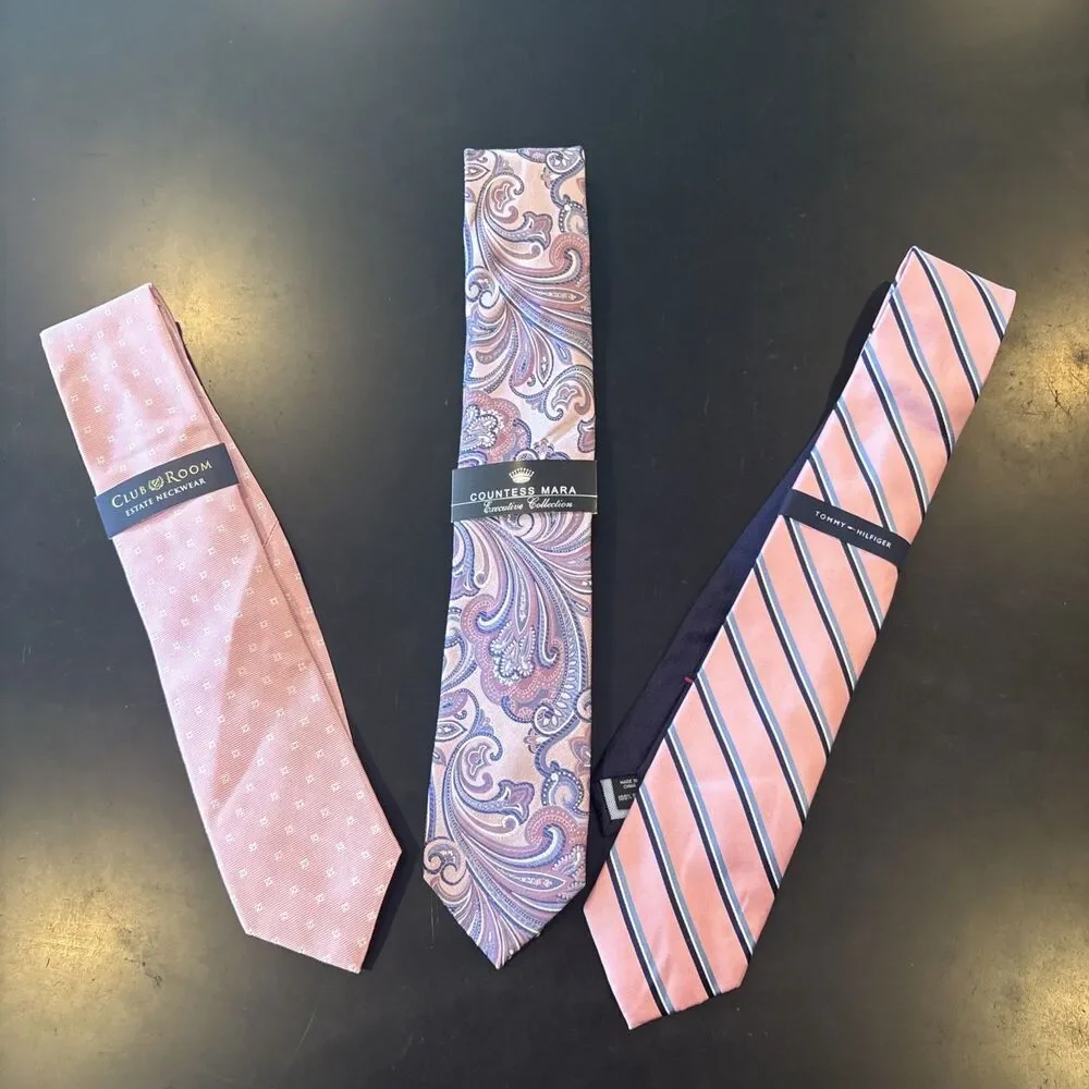 Lot of 3 NWT Mens Silk Ties Tommy Hilfiger Countess Mara Club Room Pinks 57”